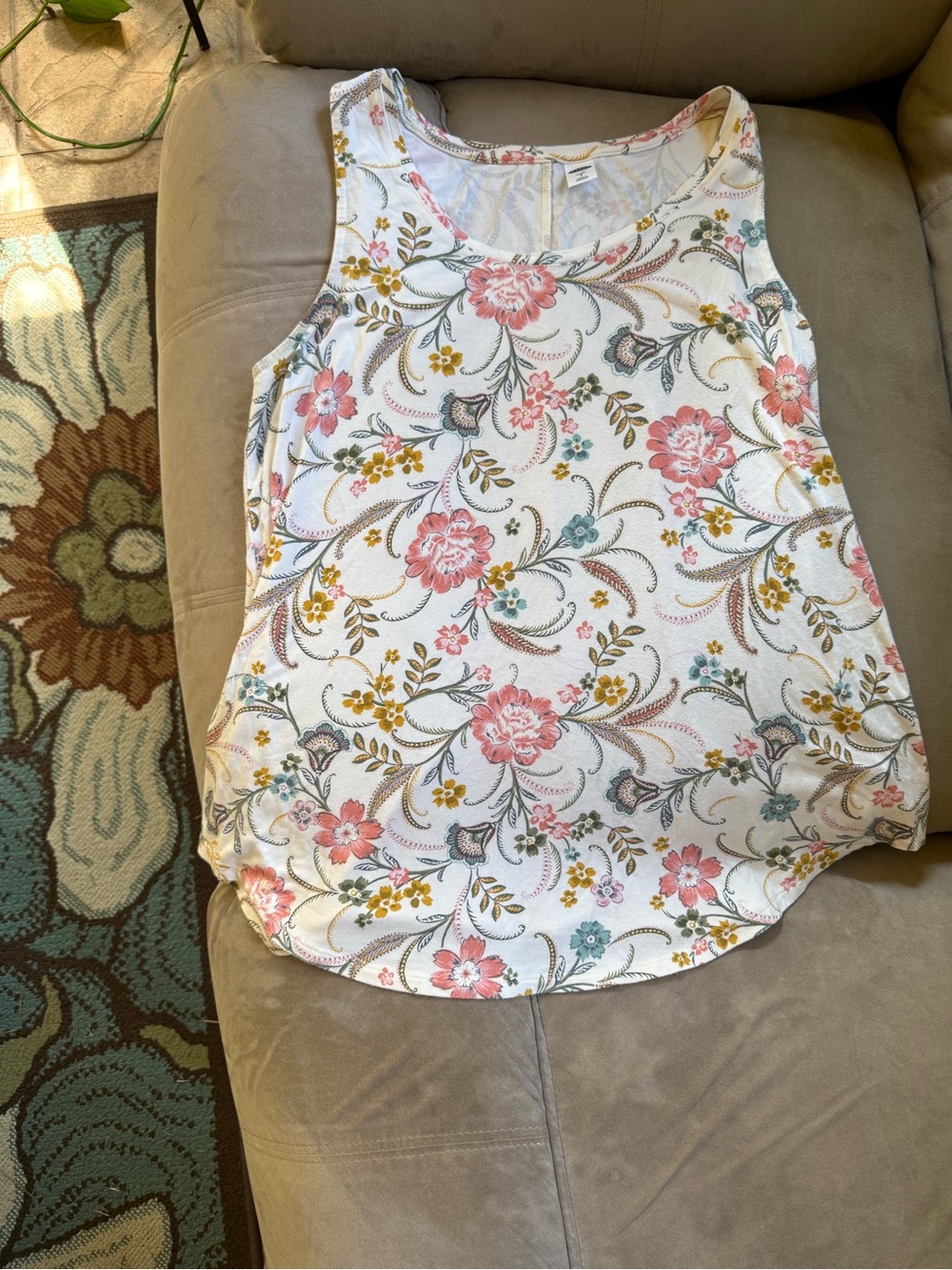 Old Navy Floral Scoop Neck Tank Top - White with Pink & Yellow